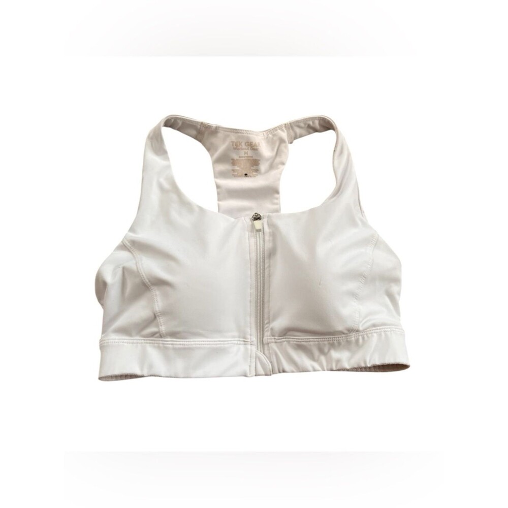 Tek Gear White Zip Up Sports Bra Size M Women